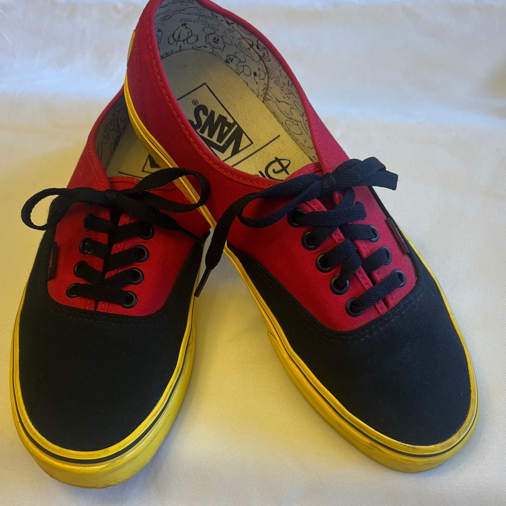 RARE Vans DISNEY 90th Anniversary Black Red Yellow Sneakers W 11 M 9.5